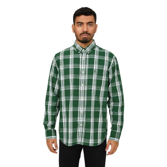 DOCKERS Men's Classic Plaid Shirt XL Green White Cotton Polyester Rustic - Picture 1 of 5